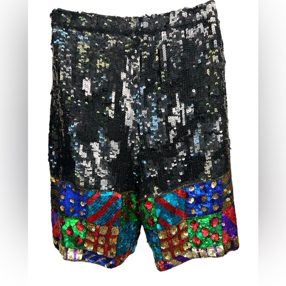 Modi Vintage Fully Sequined & Beaded Funky Festival Disco Silk Vest & Short Set - Picture 7 of 13